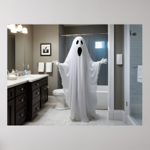 Affiche Fantôme drôle d'Halloween dans les toilettes de la
