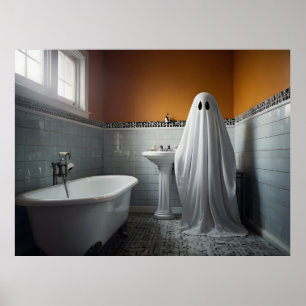 Affiche Fantôme drôle d'Halloween dans les toilettes de la
