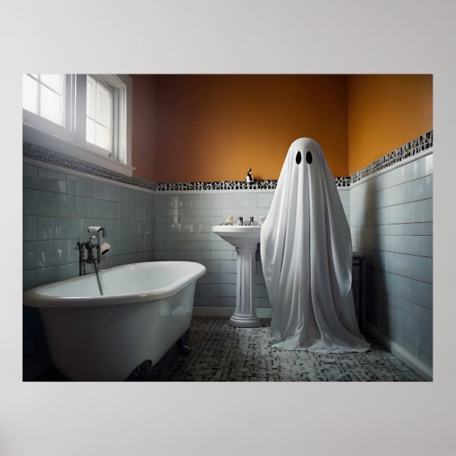 Affiche Fantôme drôle d'Halloween dans les toilettes de la (Devant)