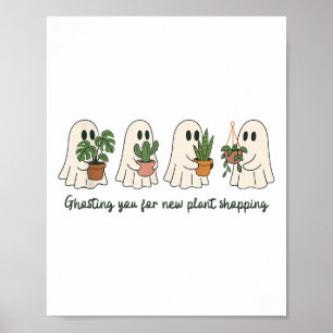 Affiche Fantôme Drôle Et Plantes Poignés Halloween Boo Pun