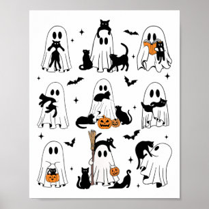 Affiche Fantôme Drôle Tenant Un Chat Noir Lazy Halloween S