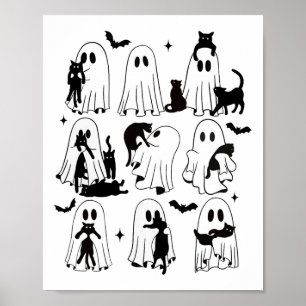 Affiche Fantôme Drôle Tenant Un Chat Noir Lazy Halloween S