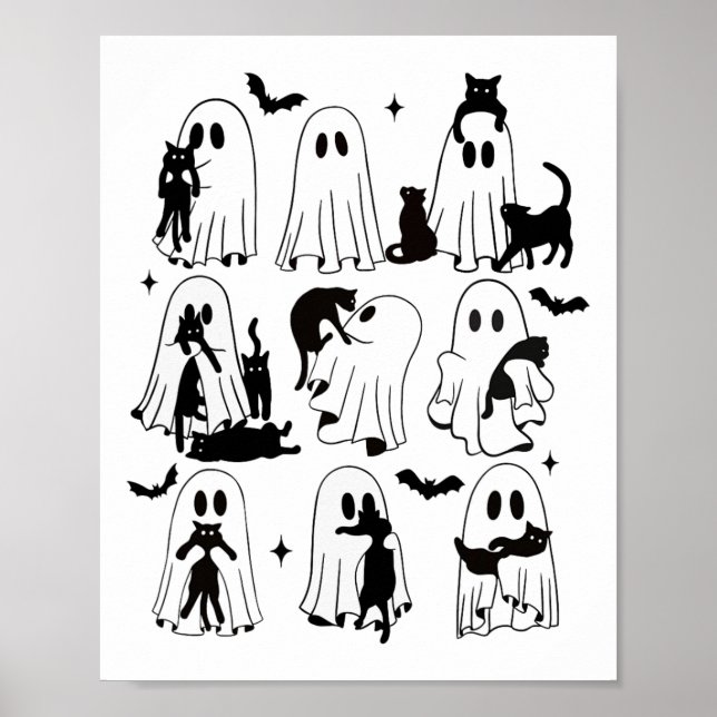 Affiche Fantôme Drôle Tenant Un Chat Noir Lazy Halloween S (Devant)