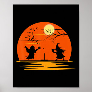Affiche Fantôme Et Sorcière Jouer Pickleball Halloween Cos