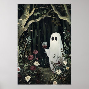 Affiche Fantôme floral avec verre de vin dans un mystérieu
