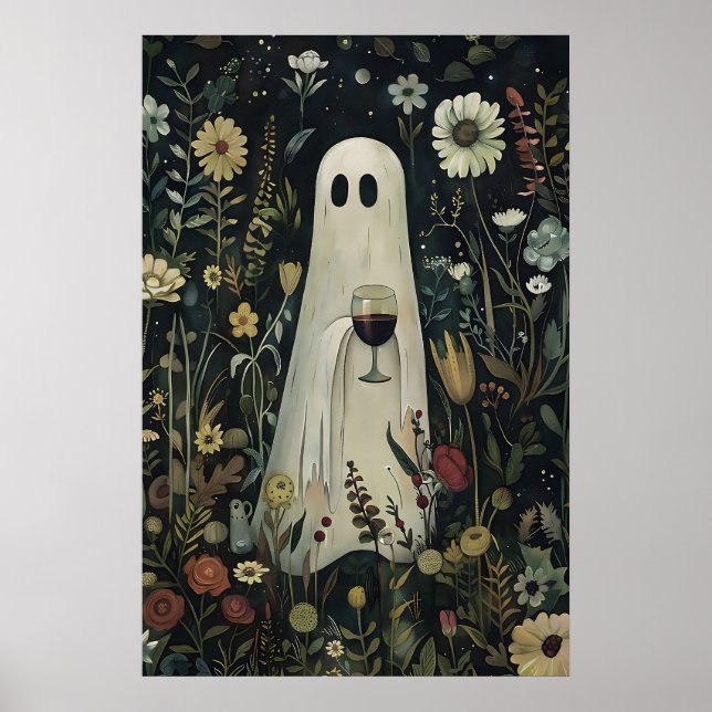 Affiche Fantôme Floral Avec Verre De Vin Dans Un Mystérieu (Devant)