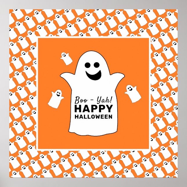 Affiche Fantôme Joyeux, Fête d'Halloween Orange (Devant)