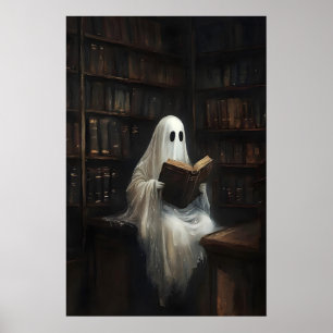 Affiche Fantôme lisant des livres en bibliothèque imprimé,