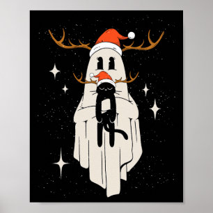 Affiche Fantôme mignon Avec Chapeau Santa tenant Chat noir