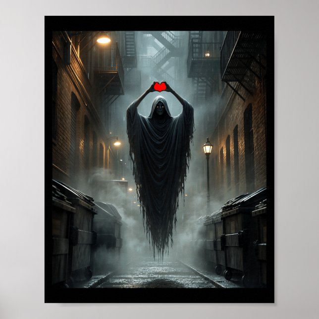 Affiche Fantôme rouge cœur mains visage effrayant hallowee (Devant)