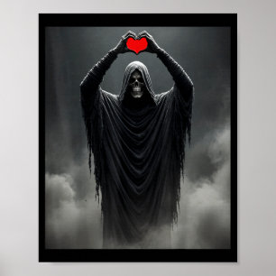 Affiche Fantôme rouge cœur mains visage effrayant hallowee