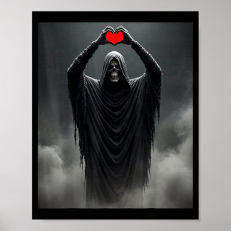 Affiche Fantôme rouge cœur mains visage effrayant hallowee