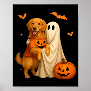 Affiche Fantôme tenant un chien doré Halloween - Drôle dor
