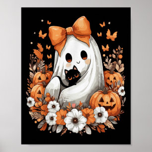 Affiche Fantôme vintage Halloween avec citrouille de chat