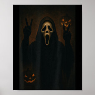 Affiche Fantôme Visage Effrayant Avec Mains Coeurs Hallowe