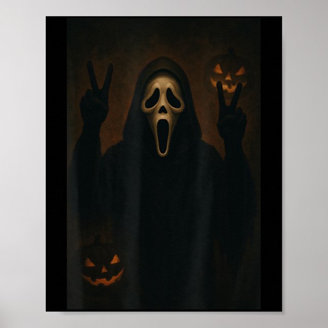 Affiche Fantôme Visage Effrayant Avec Mains Coeurs Hallowe (Devant)
