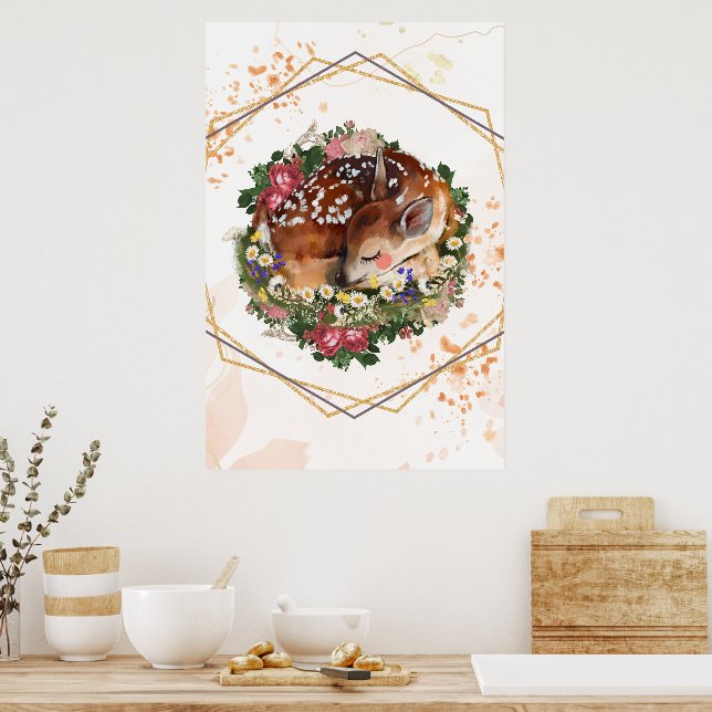 Affiche Faon endormi, Graphisme d'animal brun (Cuisine)