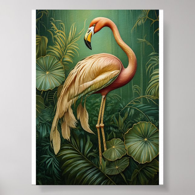 Affiche Fard Flamant Élégance, Plumes Roses Tropicales (Devant)