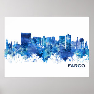 Affiche Fargo North Dakota Skyline Blue