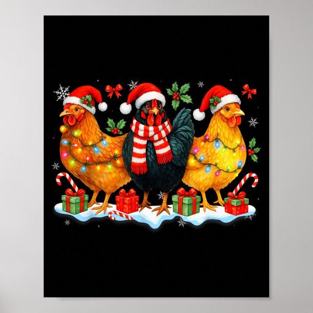 Affiche Farm Animal Funny Chicken Christmas Lights Cute Xm (Devant)
