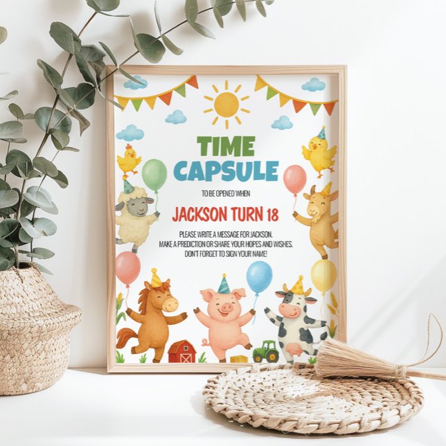 Affiche Farm Animals Birthday Party Time Capsule Sign (Créateur téléchargé)