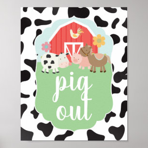 Affiche Farm Birthday Party Sign Pig Out food sign