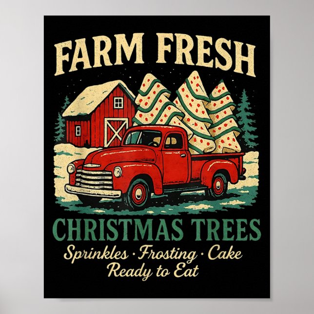 Affiche Farm Fresh Debbie Christmas Cake Retro Red Truck H (Devant)