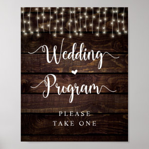 Affiche Farm String Lights, Dark Wood, Wedding Program