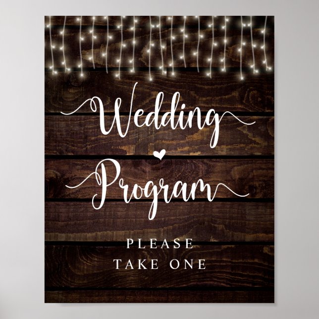 Affiche Farm String Lights, Dark Wood, Wedding Program (Devant)