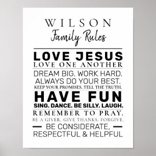 Affiche Farmhouse moderne Règles familiales personnalisées