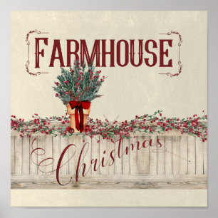 Affiche Farmhouse Noël avec Berries et Garlands