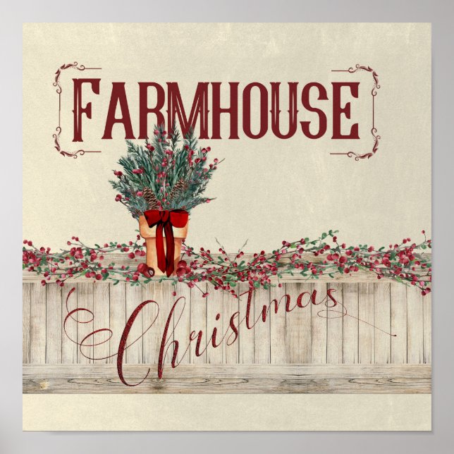 Affiche Farmhouse Noël avec Berries et Garlands (Devant)