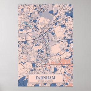 Affiche Farnham Royaume-Uni Carte de la ville venteuse Voy