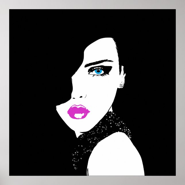 Affiche Fashion Girl Black Pink Blue (Devant)