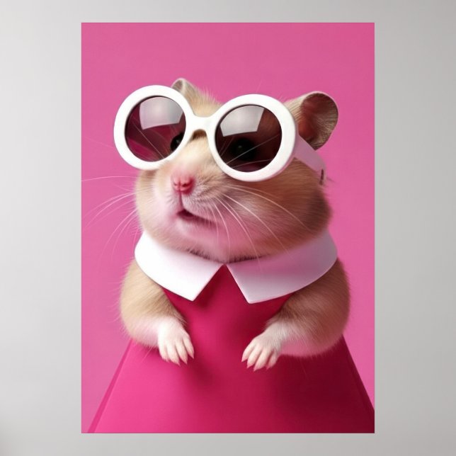 Affiche Fashion Hamster in Pink Dress - Cute Animal (Devant)