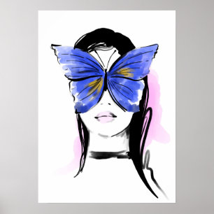 Affiche Fashion illustration femme glam avec papillon