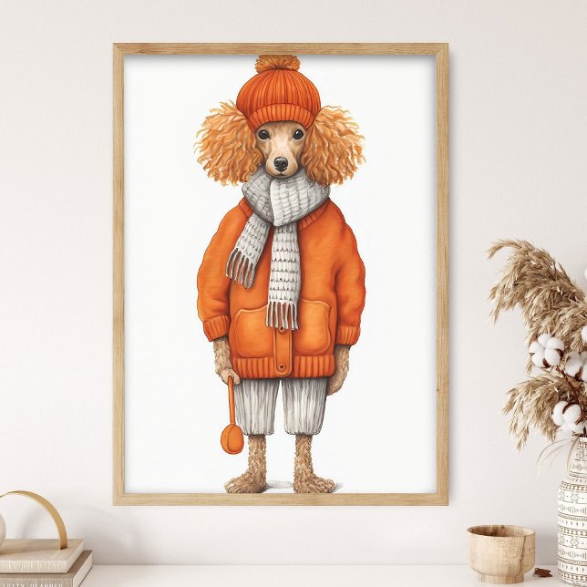Affiche Fashion Poodle Dog Print, Funny Dog Decor, Orange  (Créateur téléchargé)
