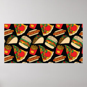 Affiche fast food pizza burger hotdog french fries tacos s