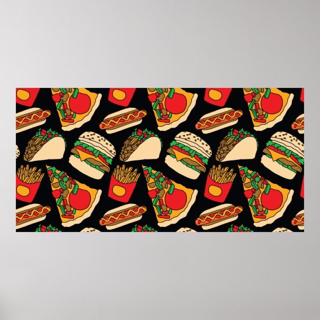 Affiche fast food pizza burger hotdog french fries tacos s (Devant)