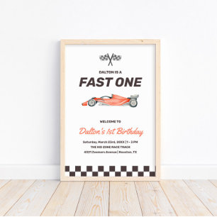 Affiche Fast One Race Car 1st Boy's Birthday Party Bienven