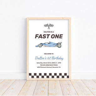 Affiche Fast One Race Car 1st Boy's Birthday Party Bienven
