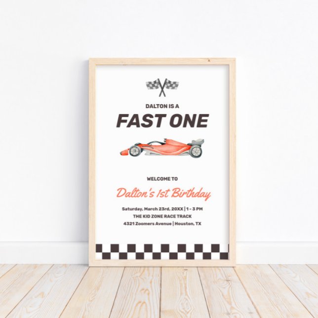 Affiche Fast One Race Car 1st Boy's Birthday Party Bienven (Créateur téléchargé)