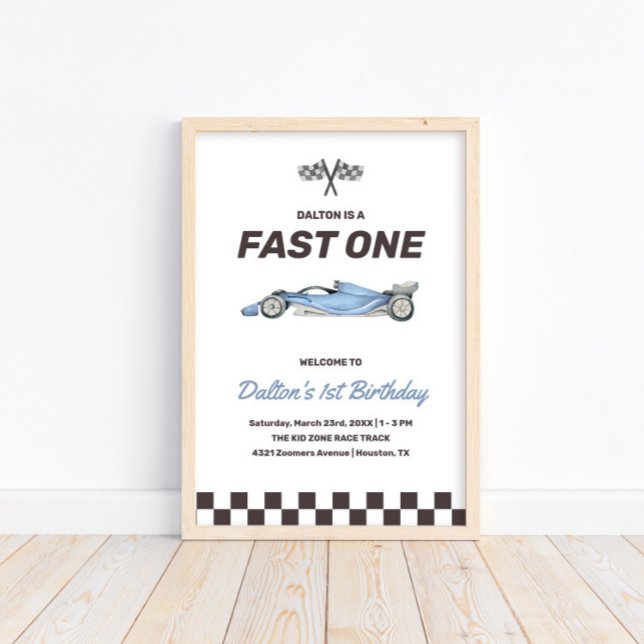 Affiche Fast One Race Car 1st Boy's Birthday Party Bienven (Créateur téléchargé)