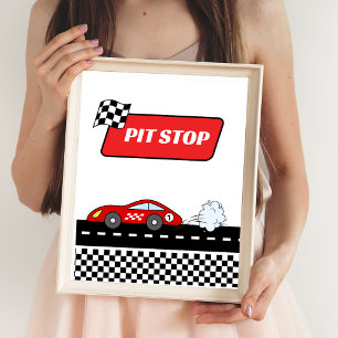 Affiche Fast one rouge rétro course voiture garçon fosse d