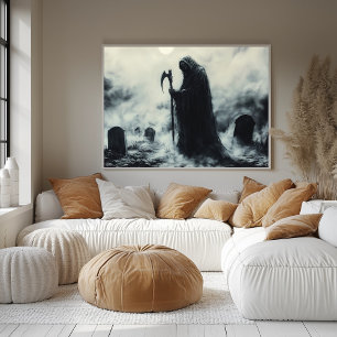 Affiche Faucheur Mystérieux dans un Cimetière Brumeux