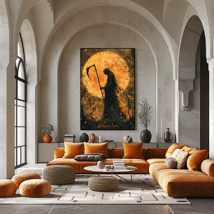 Affiche Faucheuse Halloween avec pleine lune et faux 