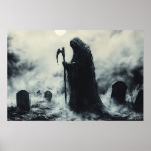 Affiche Faucheuse mystérieuse dans un cimetière brumeux