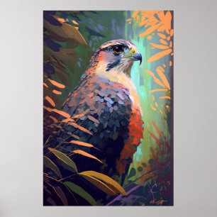 Affiche Faucon Oiseau Animal Portrait Peinture Faune Libre
