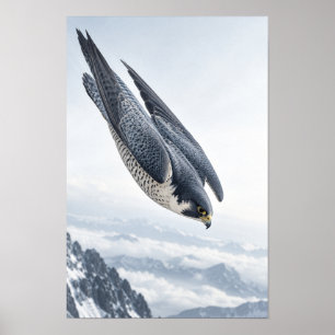 Affiche Faucon Pèlerin Plongeant Au-Dessus Des Montagnes E