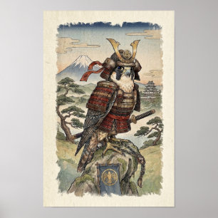 Affiche Faucon Samouraï Ukiyo-e - Oiseau de Proie Japonais
